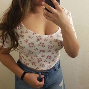 White cropped floral top